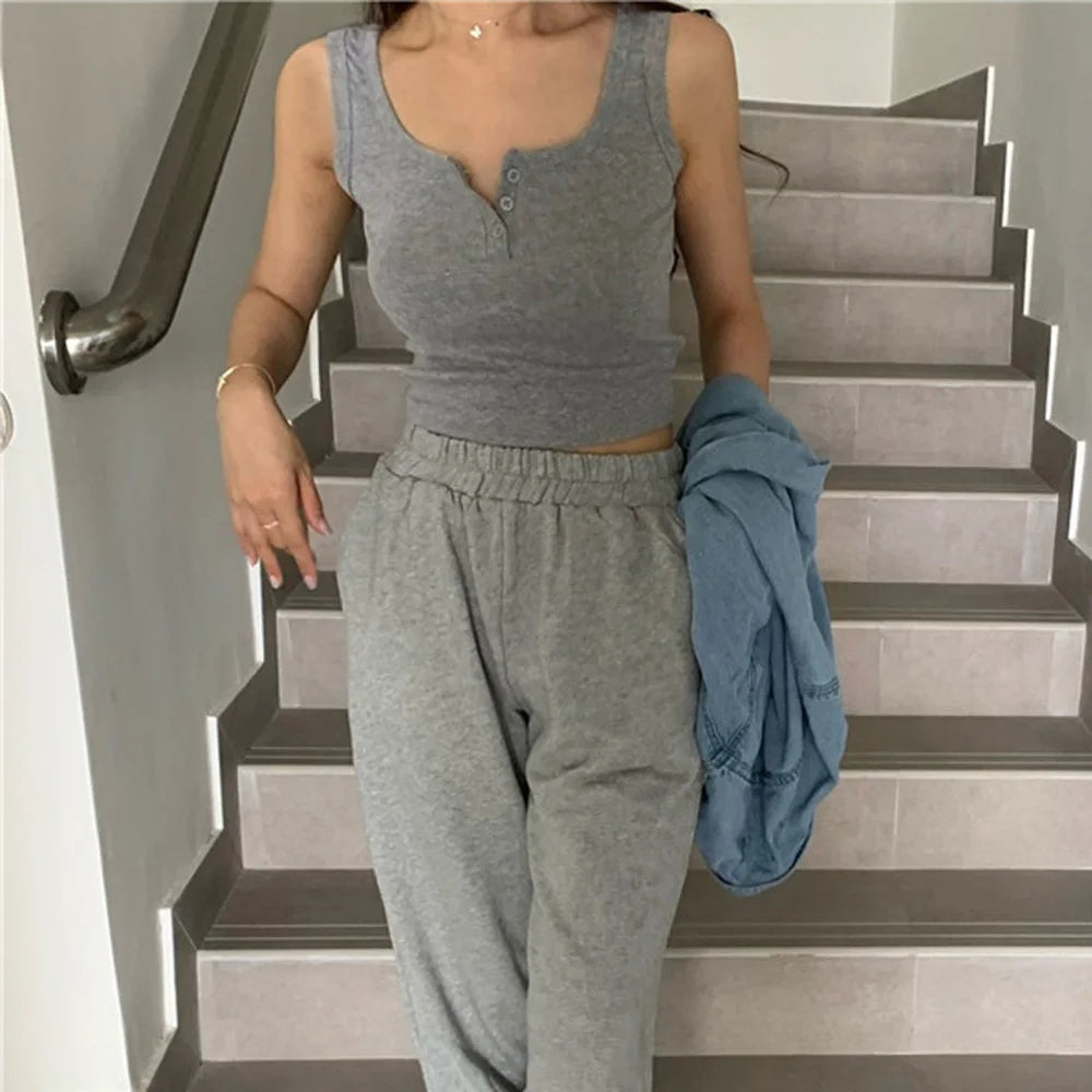 Tank Top for Women Ribbed Button Down Sleeveless Blouse Solid Color