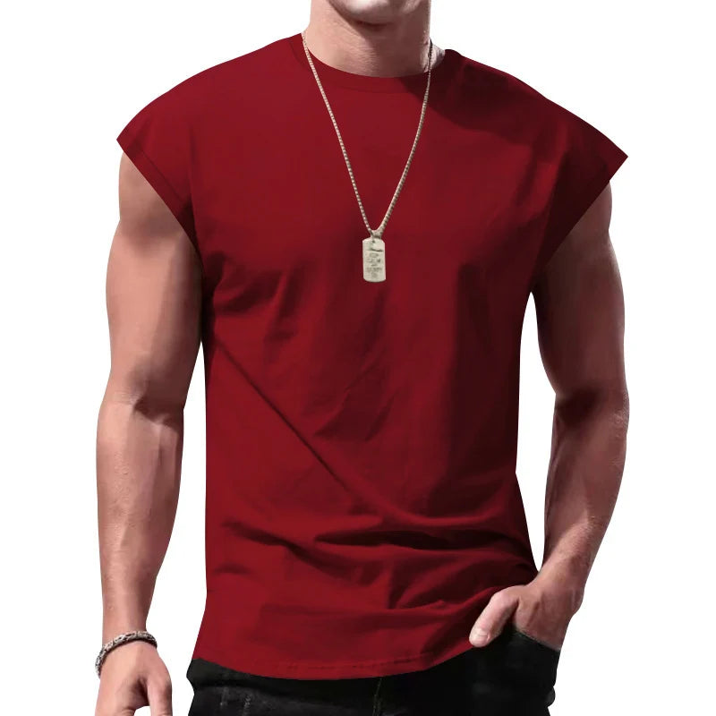 Men's Loose Short Sleeve T-Shirt round Neck Sleeveless Casual