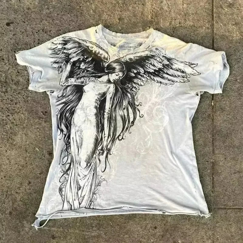 Classic Y2K Gothic Style T-shirt Print Oversized T Shirt High Street