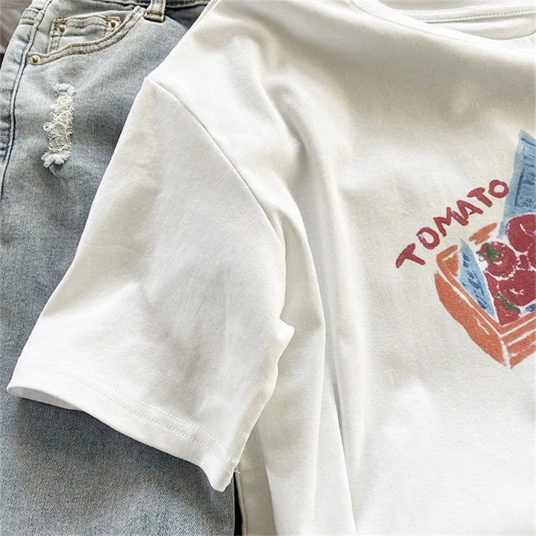 2022 Tomato Sweet 90s Trend Casual T-shirts Clothes Women Female