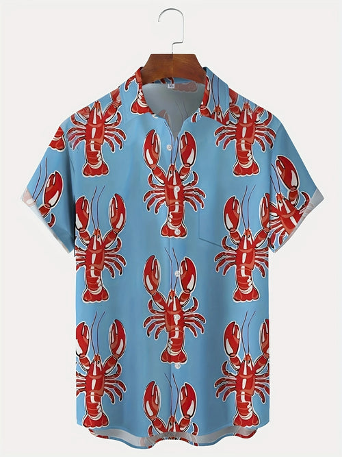 3D Printed Fun Cartoon Lobster Pattern Hawaiian Shirt - Summer Cute