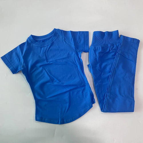 2 Piece Leggings Set Women Longline Short Sleeve Gym Crop Top High