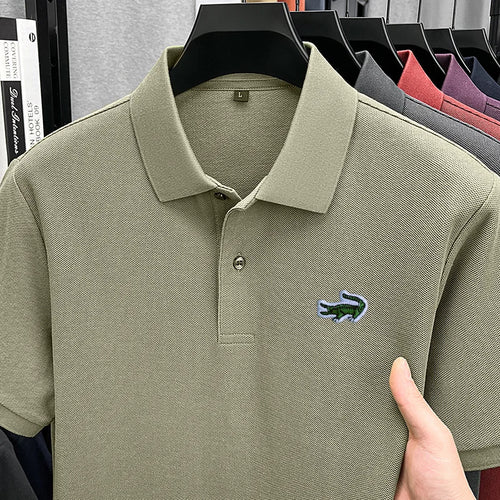 100% Cotton High-End Men New Short-Sleeved Polo Shirt Lapel Button