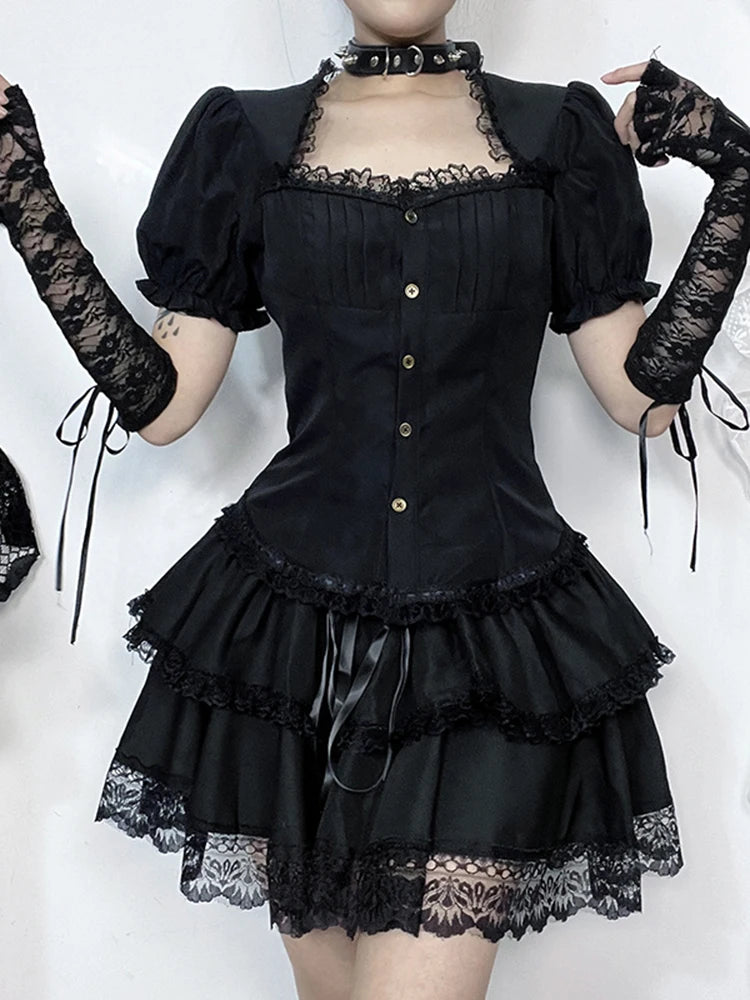 AltGoth Vintage Gothic Lolita T-shirt Women Streetwear Lace Patchwork