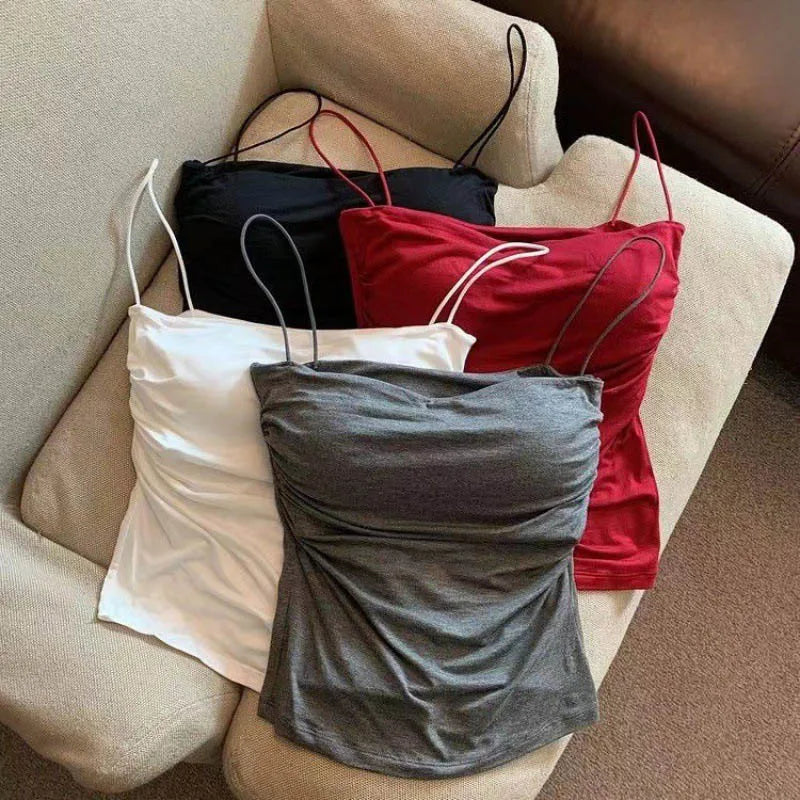 Summer Camisoles Tank Tops Women With Built In Bra  Strap Tanks Vest