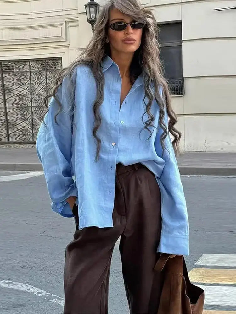 Women Fashion Loose Shirt Spring Summer Cotton Linen Blouse Elegant