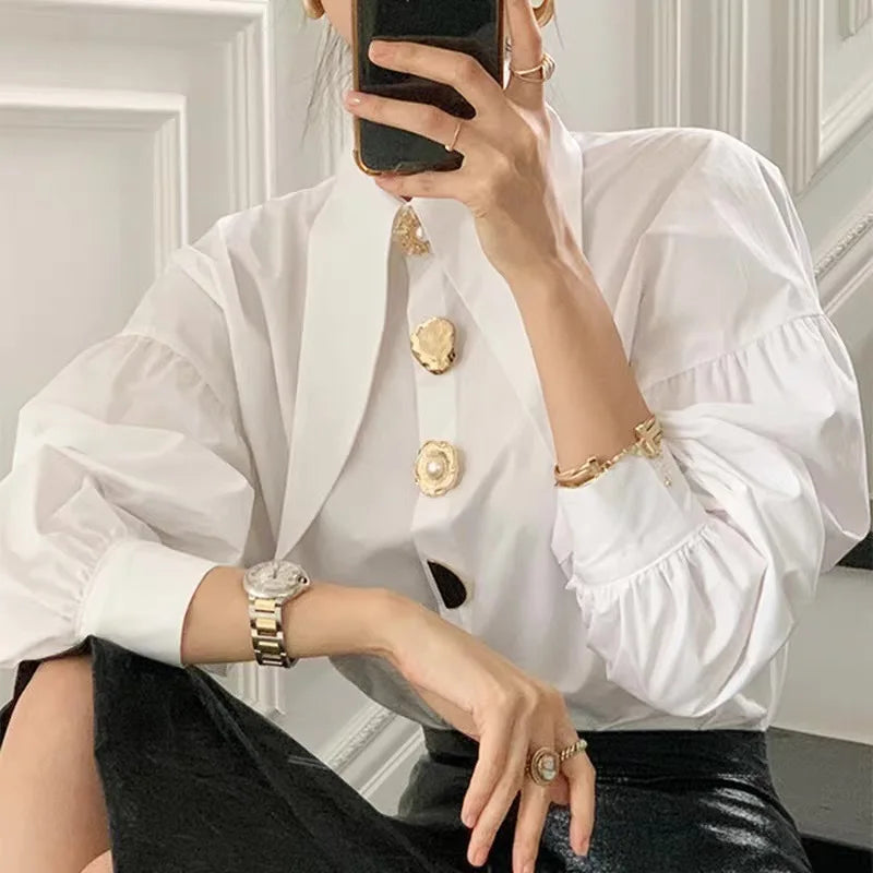 2024 Autumn Long Sleeve Women Shirt Fashion Spring Lanter Sleeve
