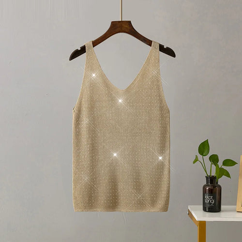 15 Colors Sequined Patchwork Women Sleeveless Bright Tank Tops Sexy