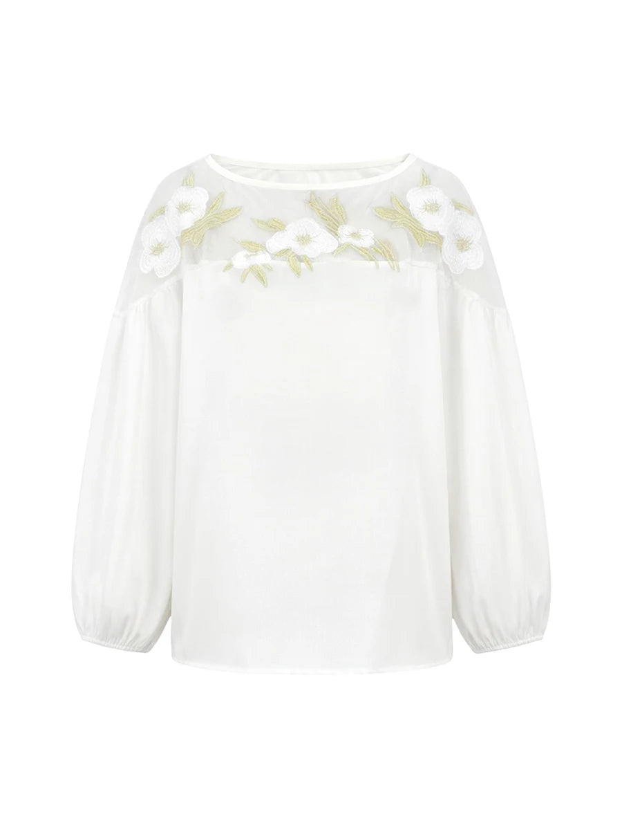 Bonboho Women's Sheer Floral Embroidered Shirt Top 2026 Spring New