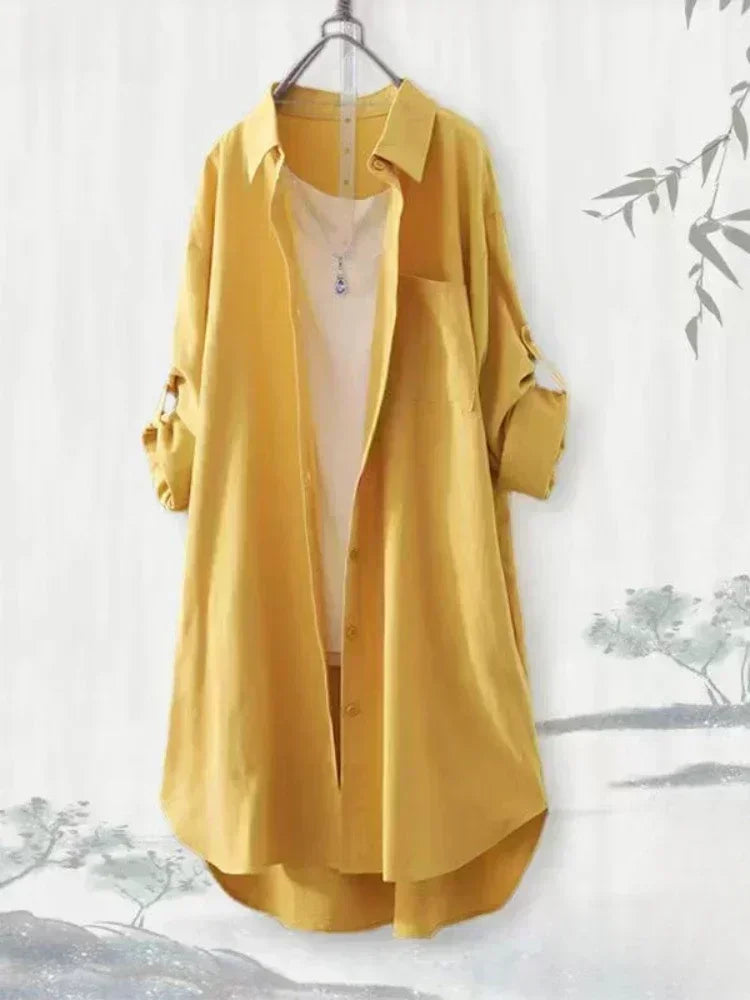 Plus Size Women Simple Long Sleeve Blouse Chic Korean Style Loose Fit
