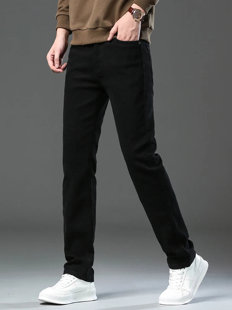 Men’s Korean Style Slim Straight Jeans Spring Cotton Stretch Denim