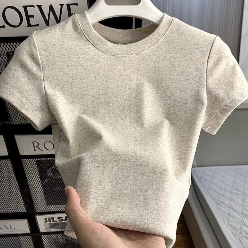 Women's Solid Short Sleeve T-Shirt Spring Summer Casual Soft Slim Fit