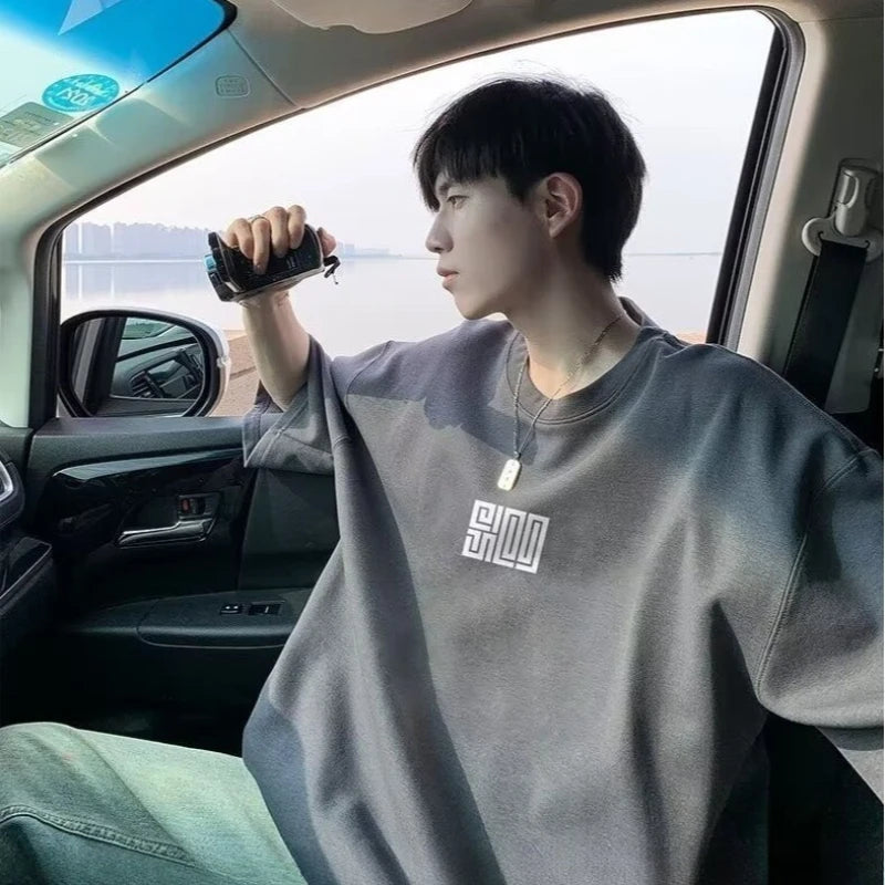 M-8XL Men Oversized Loose Fitting T-shirt American Style Simple Icon