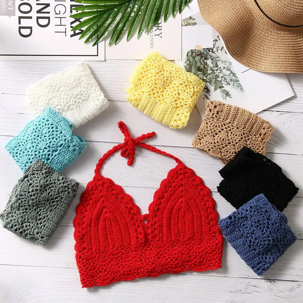 Women Summer Sexy Bikini Crochet Crop Top Boho Beach Camisoles Knit