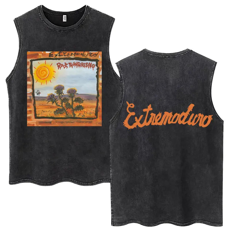 Whales and Sun Tattoo By Robe De Extremoduro Washed Tank Tops Men