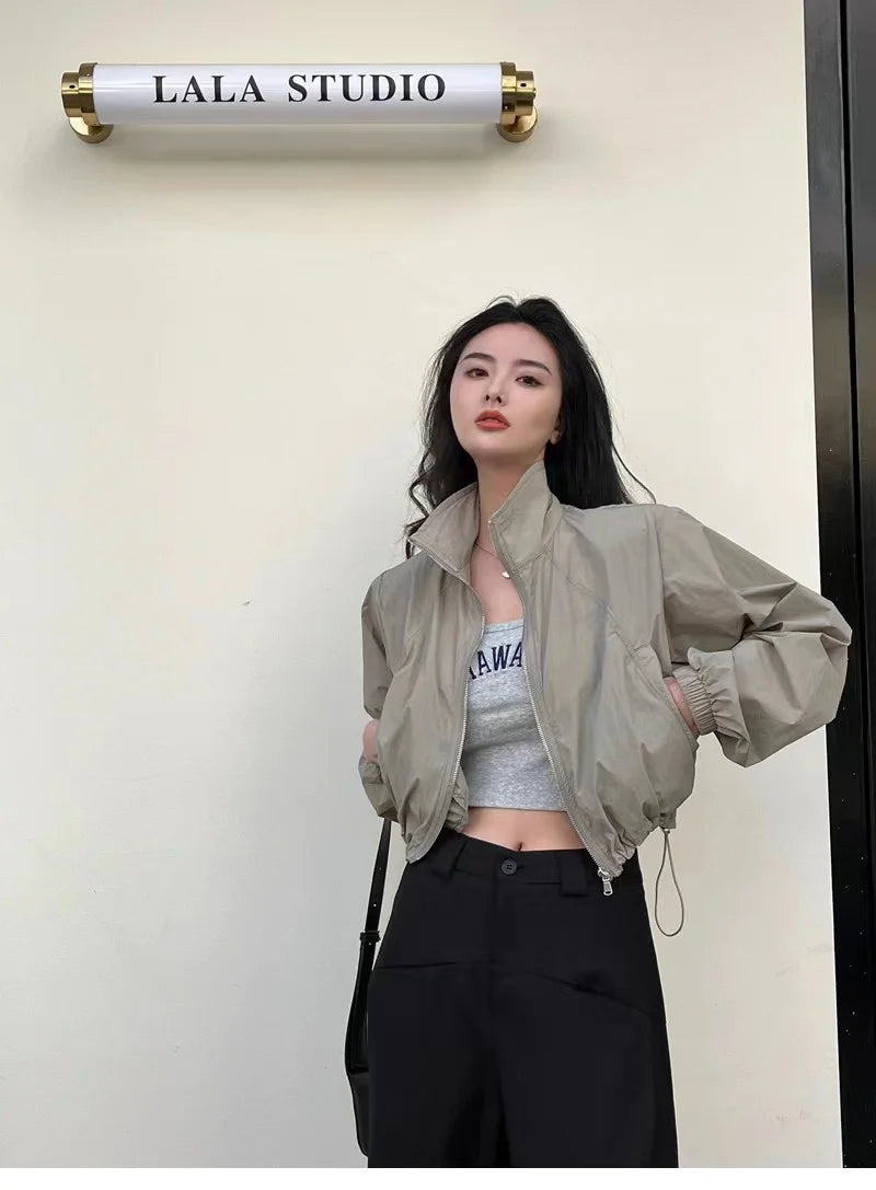 2024 Autumn Vintage Women's Windbreaker Cropped Jackets Harajuku