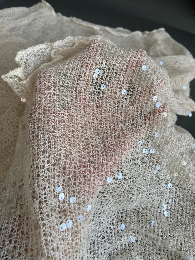 ZAROY Women Sequins Knit Hollow Out Pullovers Casual Loose Long Sleeve