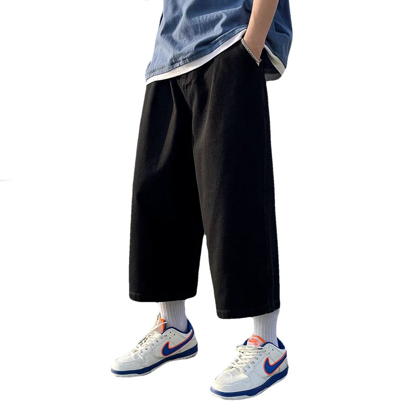 High Quality New Summer Men's Cropped Jeans Loose Straight Leg Casual