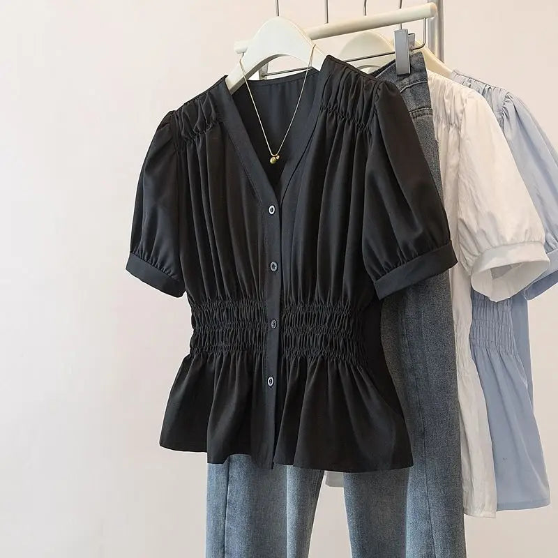 200 Pounds Plus Size Elastic Waist Office Lady Trend Shirt And Blouse