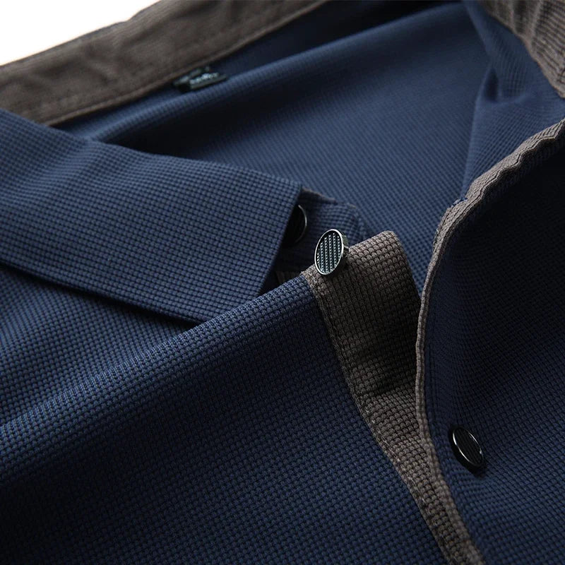 New Men's Business Casual  Long Sleeve Solid Color Polo Shirt