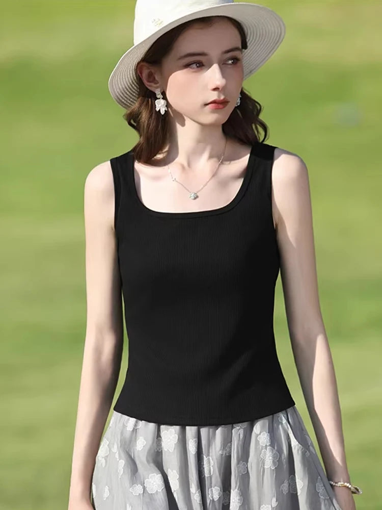 I BELIEVE YOU Ribbed Square Neck Tank Top for Women 2026 Spring