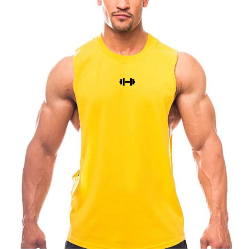 Gym Fitness Training Vests Cotton Breathable Side Slits Tank Tops Mens
