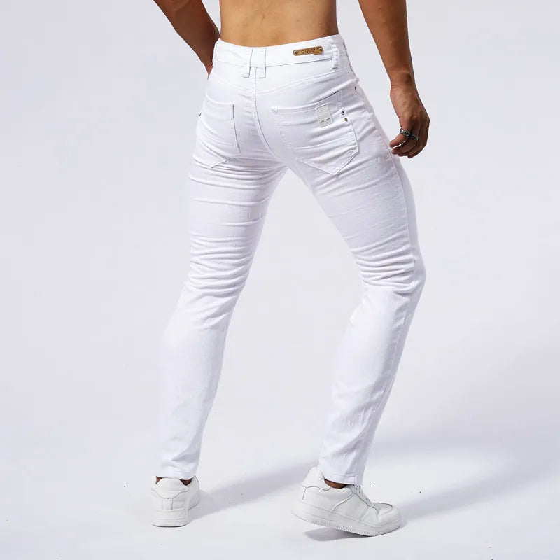 Summer new men's white casual versatile high elastic straight leg