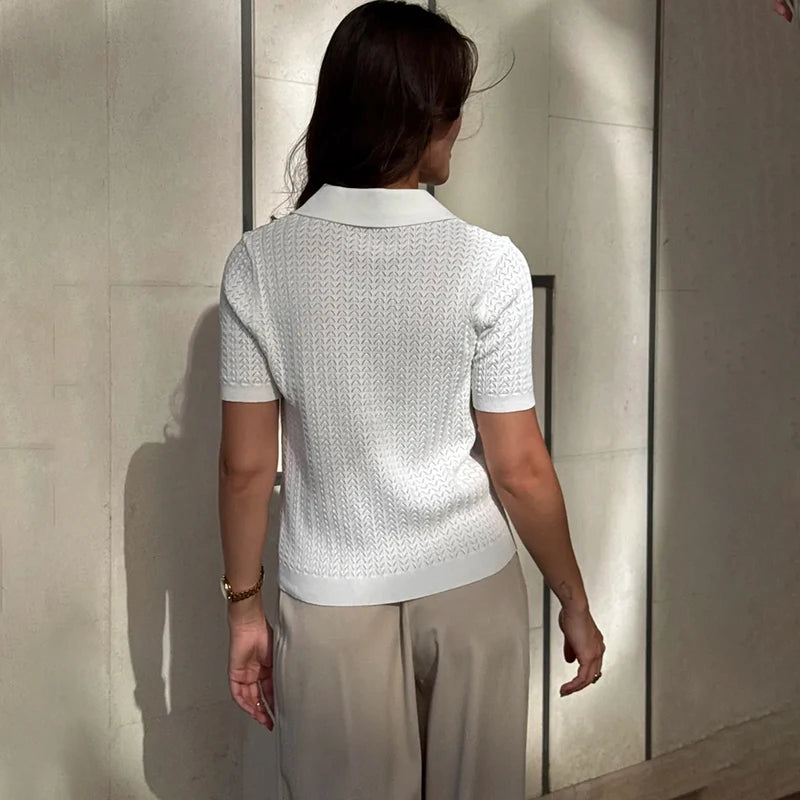 Typhaland Hollow Knitted T shirt Woman 2026 Summer New Short Sleeve