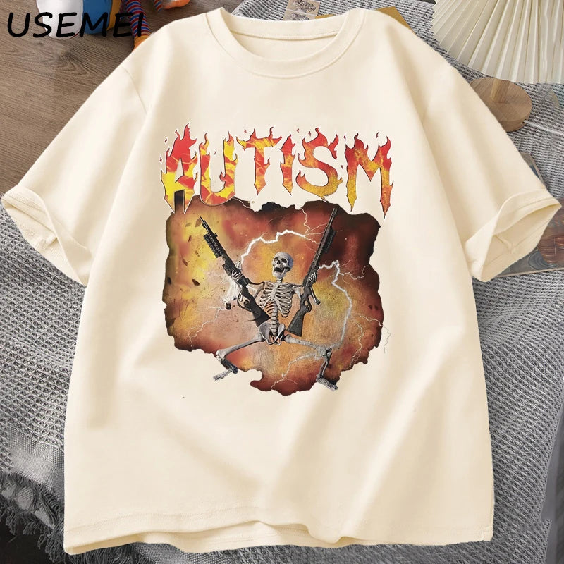 Autistic Funny Skeleton T-Shirt Men Women Autism Meme Graphic T Shirts