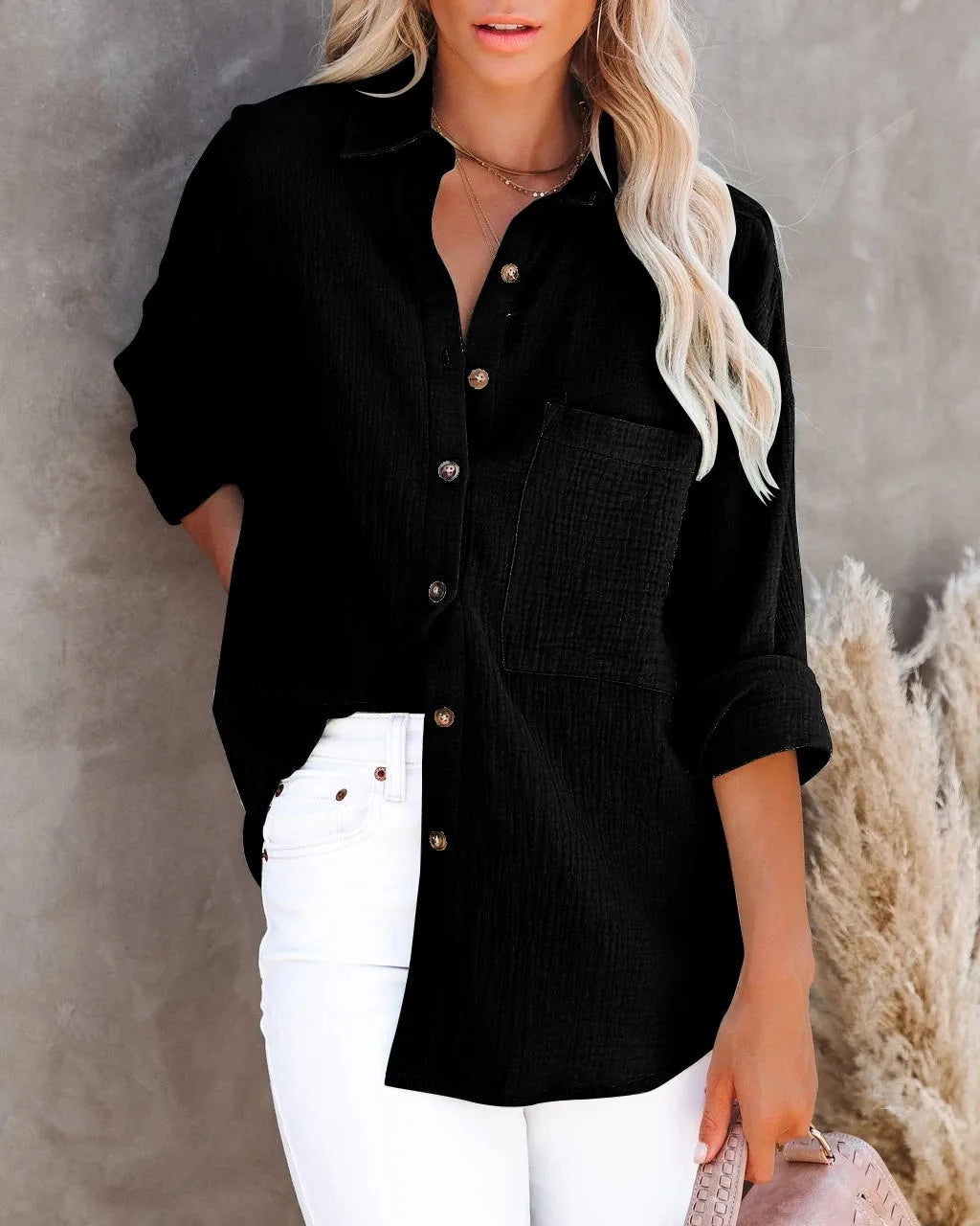 Women's Oversize Shirt Pocket Elegant Beautiful Blouse Women Casual