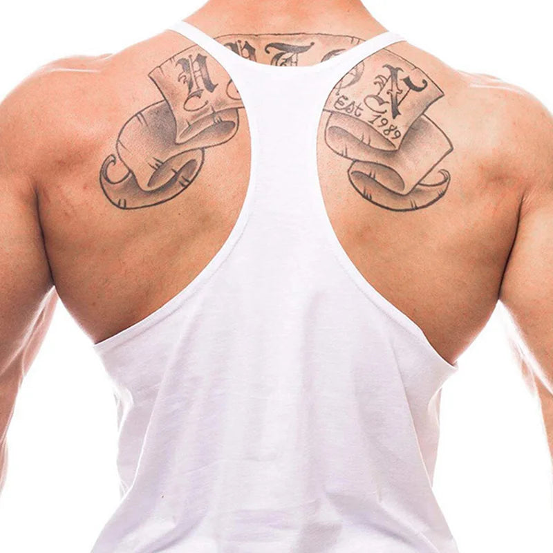Men's Cotton Gym Warriors Tank Tops Running Vests Y-Back Bodybuilding