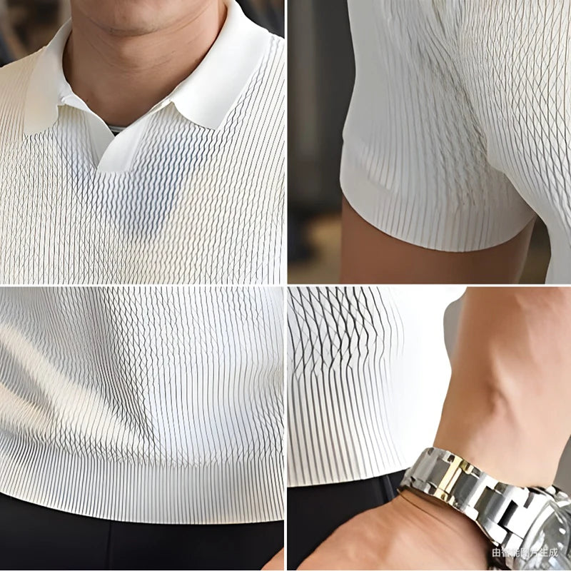 Men's Knitted Business Polo Shirt Summer Ice Silk Breathable Elastic
