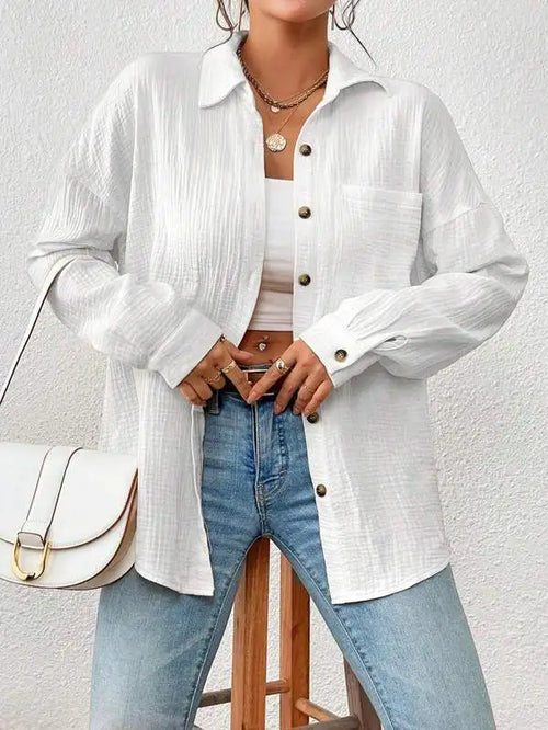 100% Cotton Gauze Muslin Women Shirts Casual Turn Down Collar Long