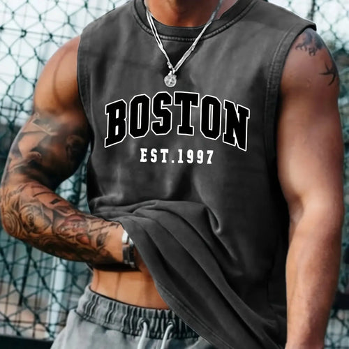100 Cotton Men's Summer Fashion Casual Sports Loose Boston Est 1997