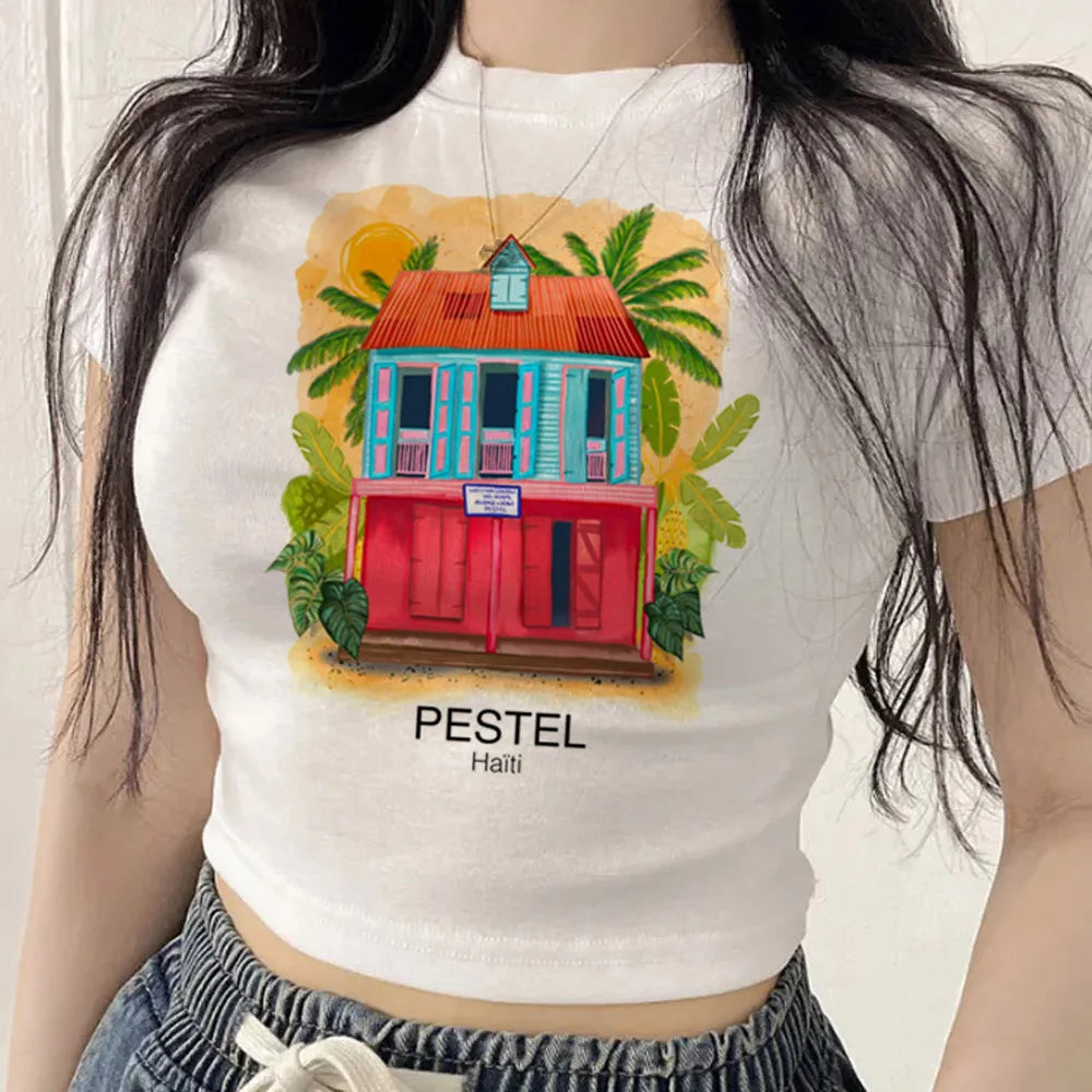 Haiti crop top teen meme cheap korean fashion emo 2000s t-shirt