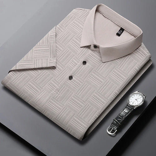 2024 Men's New Printed Business Casual Short sleeved POLO Shirt