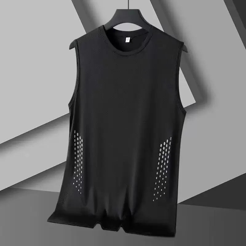 Summer Mesh Men Vest Sleeveless Printed Round Neck Ice Silk Basketball
