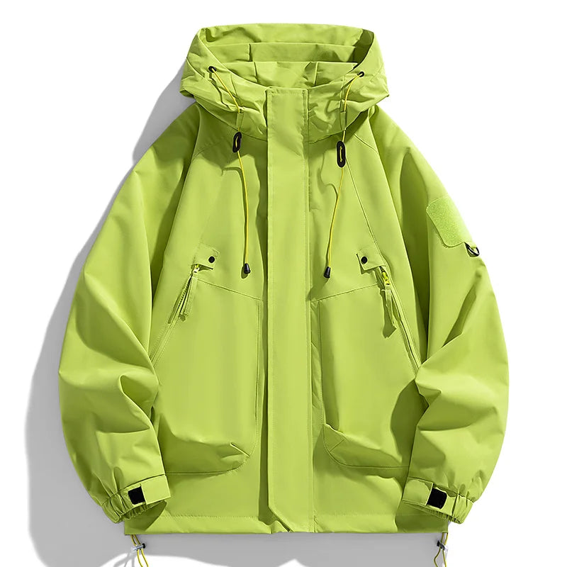 Windbreakers Men Hooded Jacket Zipper Coat Cargo Waterproof Black