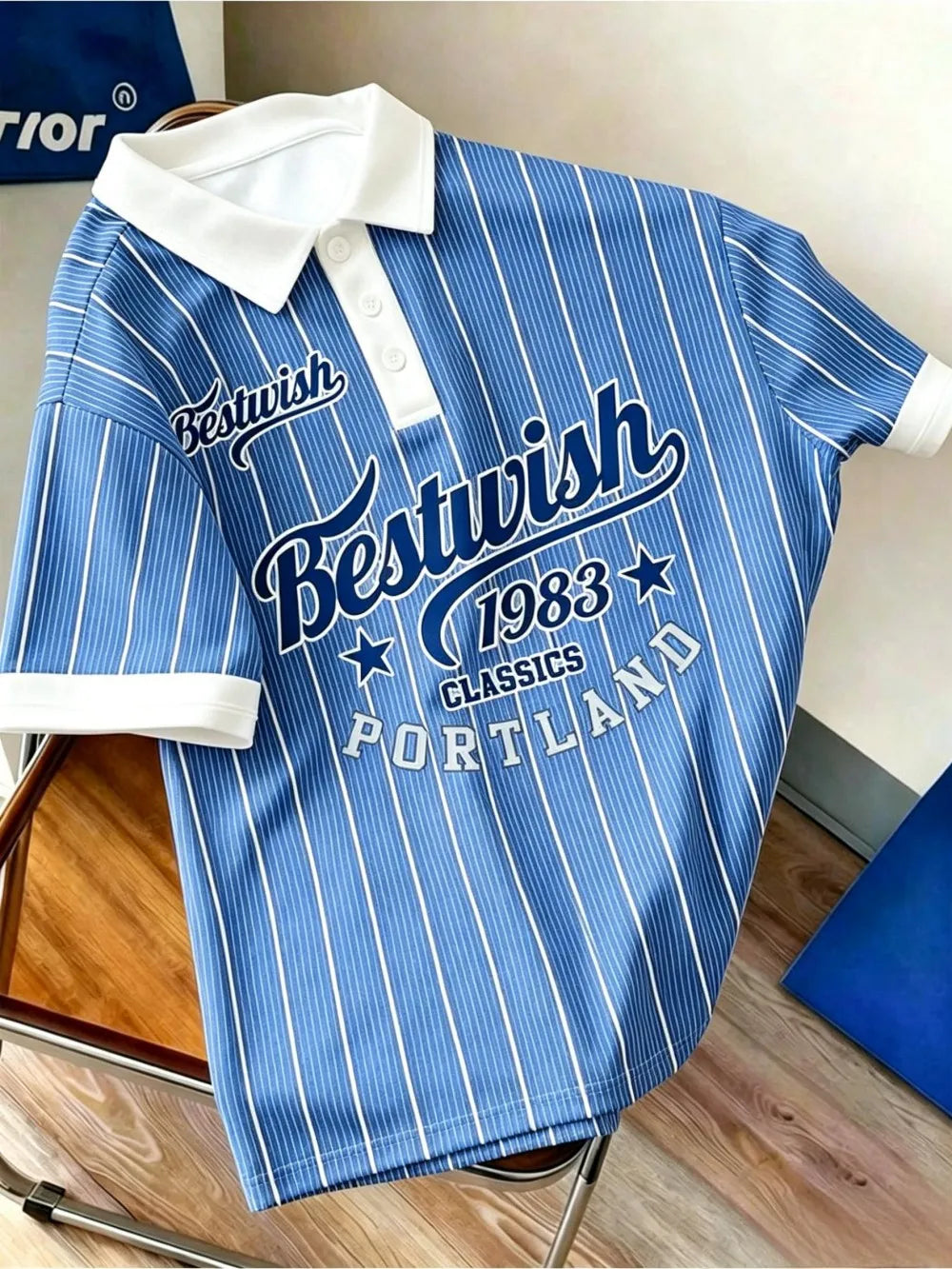 American Men's Summer Retro 1983 Striped Letter Print Comfortable