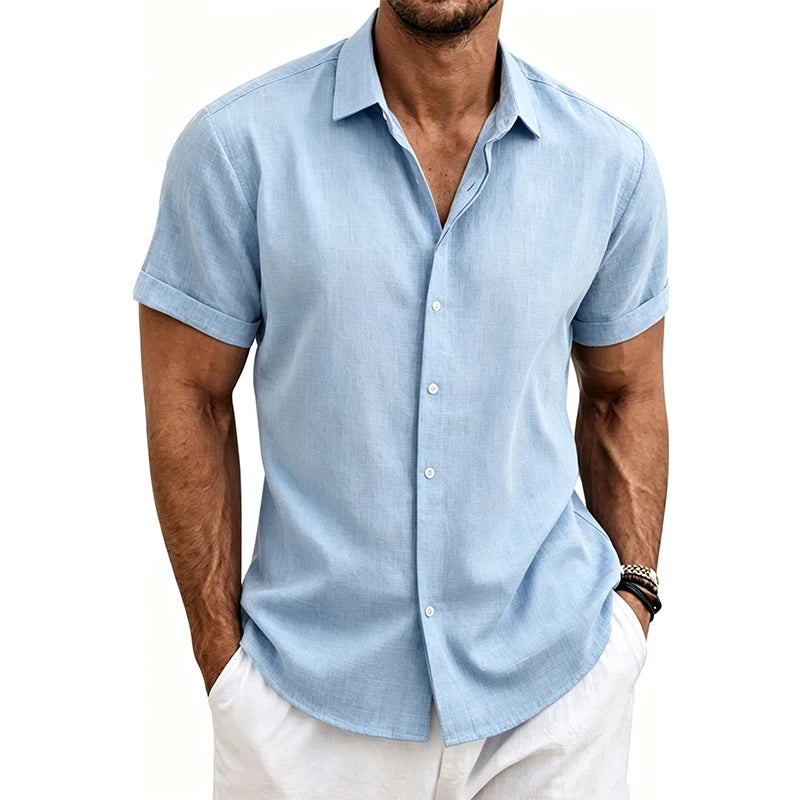 2026 Cotton Linen Shirts for Men Casual Shirts Lightweight Short
