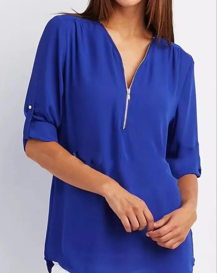 2024 Hot Sale Women Cool Loose Shirt Deep V Neck Chiffon Fashion