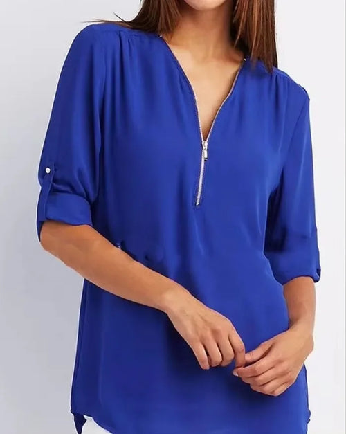 2024 Hot Sale Women Cool Loose Shirt Deep V Neck Chiffon Fashion