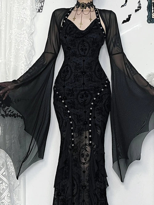AltGoth Halloween Gothic Mesh Smock Women Vintage Streetwear Witch See