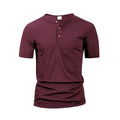 Men's Henley Neck T-shirts Summer Casual Beach Short Sleeve Solid