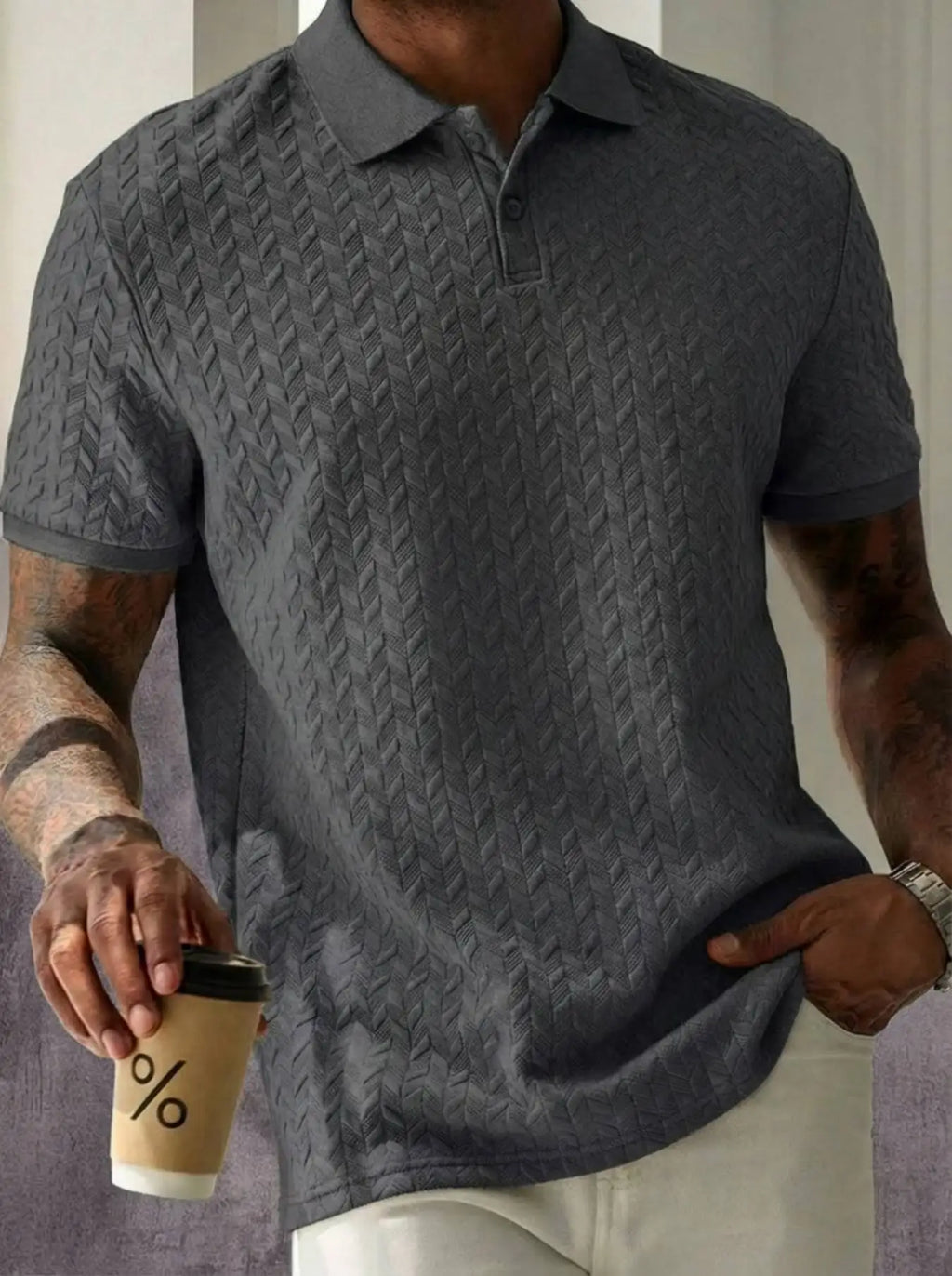 New men's summer breathable polo shirt, short-sleeved pure color