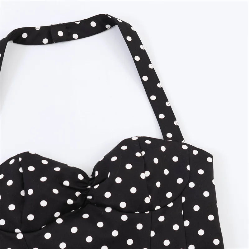 Sexy Halter Crop Tops Women Corset Slim Polka Dot Print Short Tops