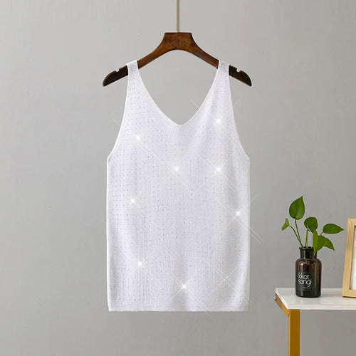 15 Colors Sequined Patchwork Women Sleeveless Bright Tank Tops Sexy