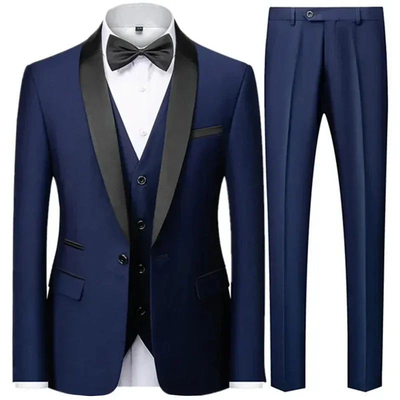 Black Men Autumn Wedding Party Three Pieces Set Large Size Male Blazer