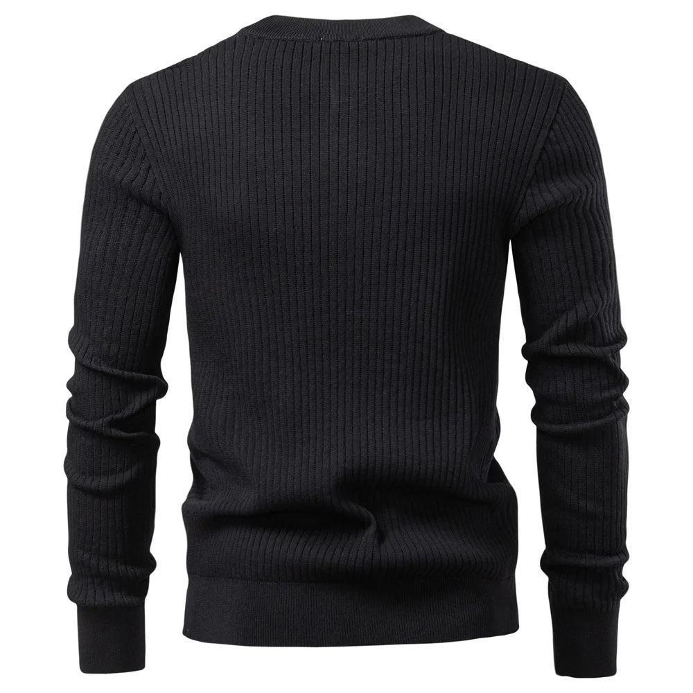 AIOPESON Button Placket Polo Shirt Men Ribbed Stripe Long Sleeve
