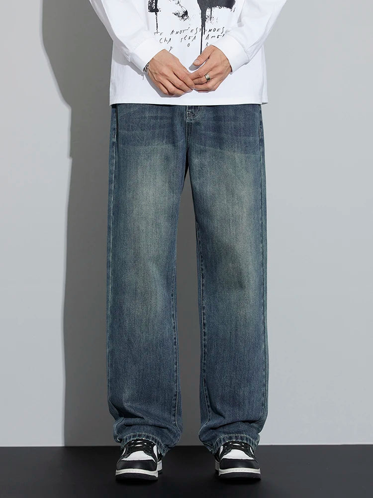 Loose Straight Men's Jeans Autumn Classic Retro Wash Cotton Denim
